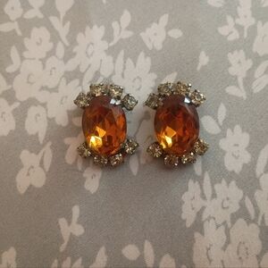 Amber Crystal Cluster Clip-On Earrings - Women Jewelry